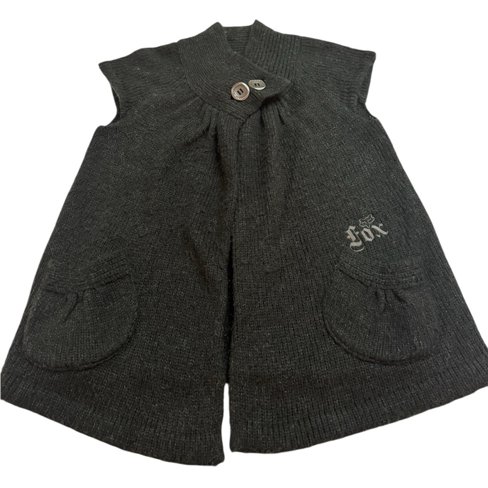 Fox Dark Gray Sleeveless Cardigan With Large Button Closure